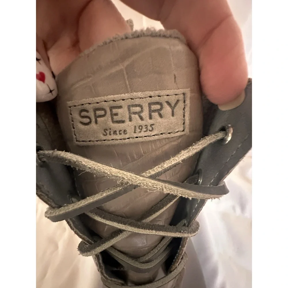Sperry Women's Gray  Lace-Up Quilted Duck Rain Boots Ankle Round Toe 6.5